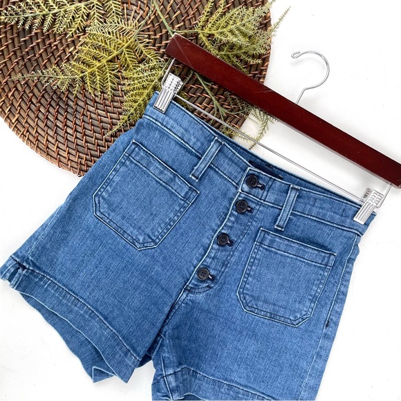 J. Crew Pants - J Crew Womens Shorts Blue Denim Stretch High Rise Button Fly Casual Size 24